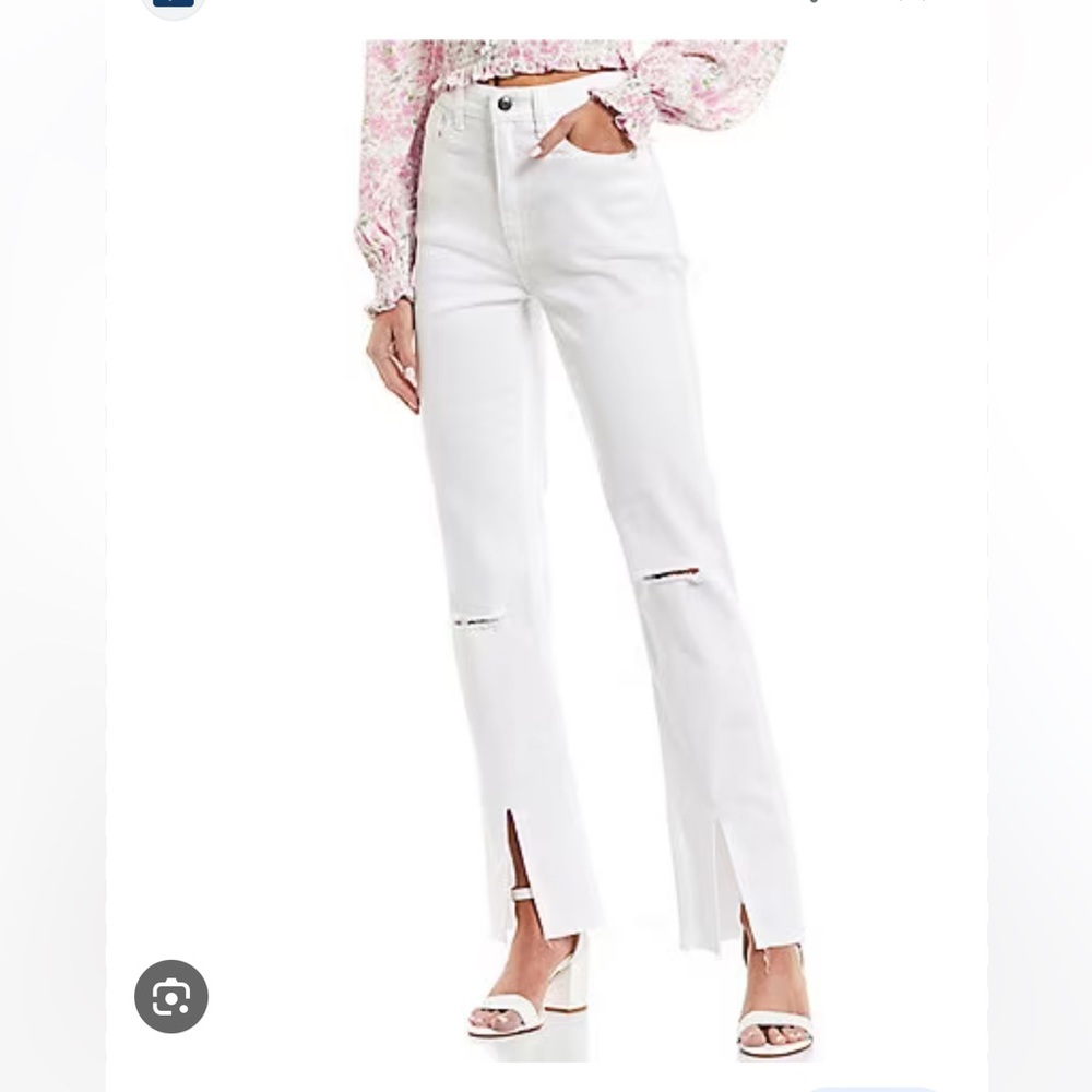 NWT GB High Rise Split Front Distressed Straight Leg Jeans - Picture 1 of 11